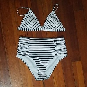 Striped high waisted bikini